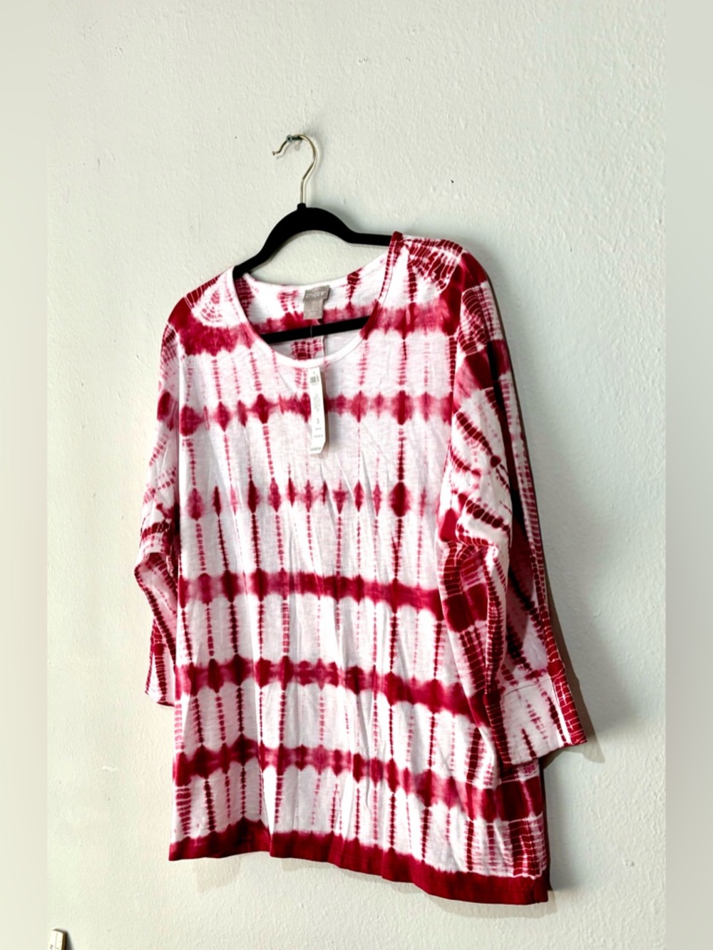 NWT Chico's Knit Tie Dye Artsy Top Womens XL Wine Boho Retro Festival Holiday - Picture 2 of 5